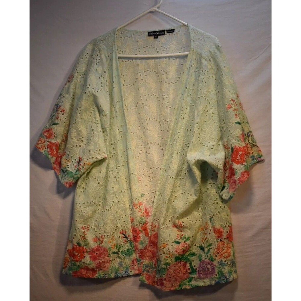 Tolani Collection Size XL Open Front Colorful Floral Kimono Style Cover Up